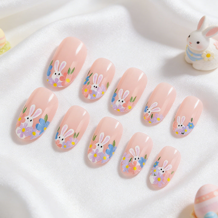 Artistic Floral Bunny Press-On Nails Bowlift