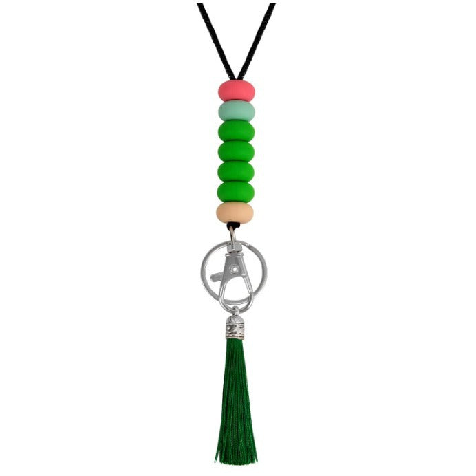 Colorful Beaded Keychain Lanyard with Tassel Bowlift