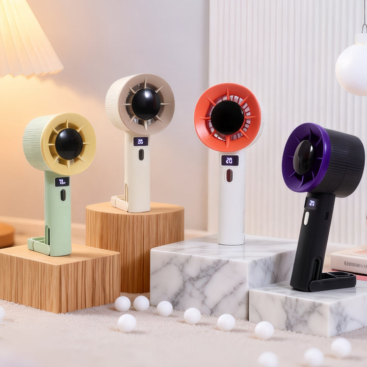 Women's portable handheld fan with LED display and USB connection Bowlift