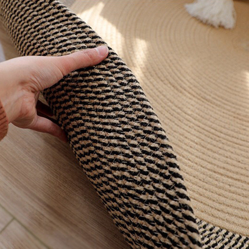 Rustic Round Rug with Fringes Bowlift