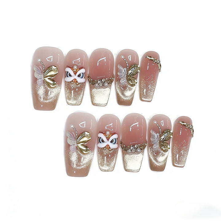 Artistic Decorative Press-On Nail Set Bowlift