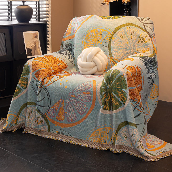 Oversized Cotton-Blend Jacquard Floral Throw Blanket with Fringed Edges Bowlift