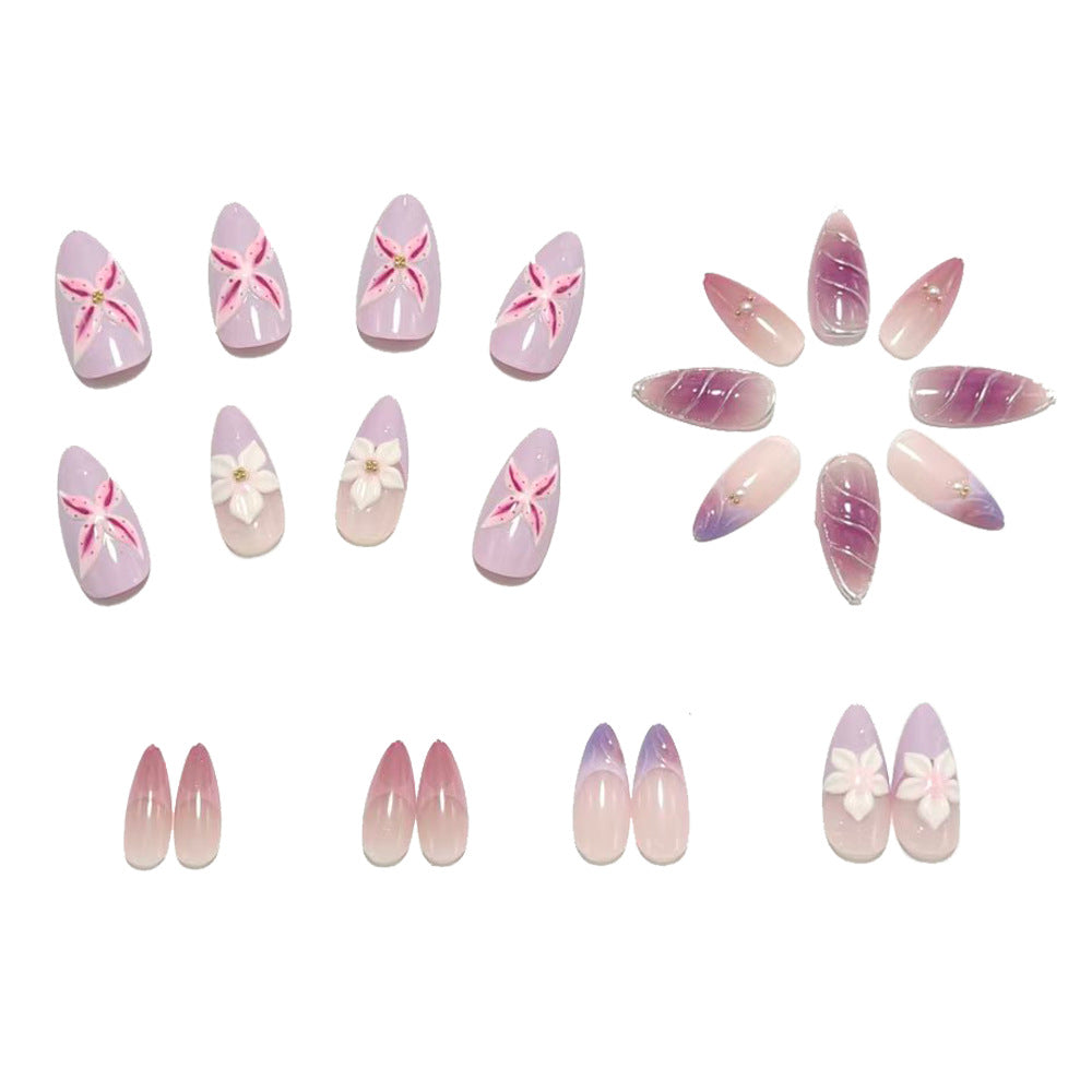Exquisite Artificial Nails with Floral Design and Glitter Accents Bowlift