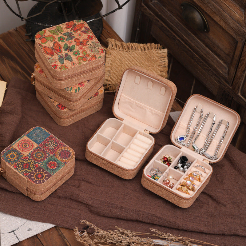 Compact Floral Cork Jewelry Travel Organizer Case Bowlift