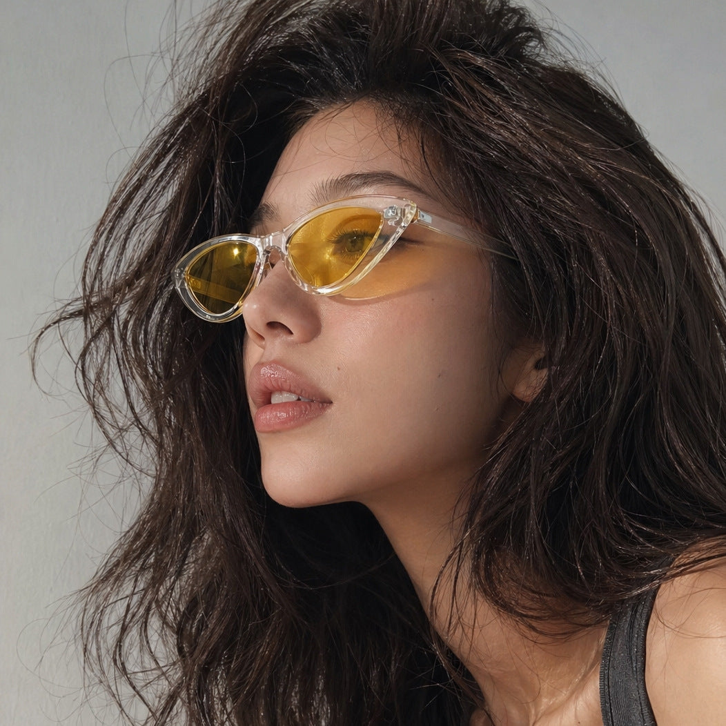 Women's Cat-Eye Sunglasses with Transparent Frame Construction and Yellow Lenses Bowlift