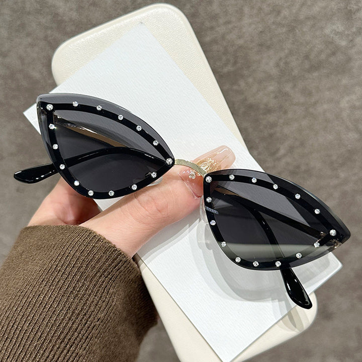 Rhinestone-Accented Cat Eye Fashion Sunglasses