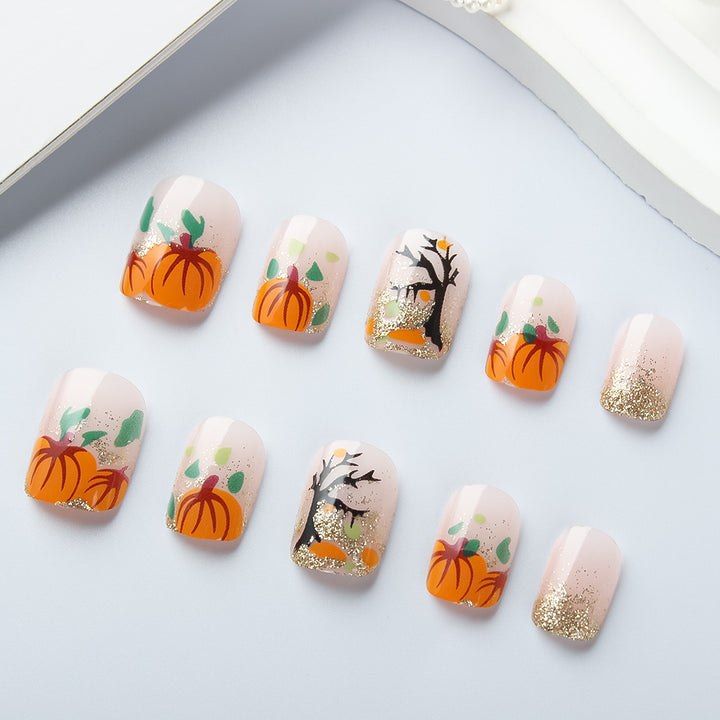 Autumn Pumpkin-Themed Press-On Nails Bowlift