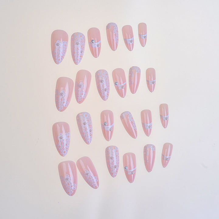 Elegant Floral-Accent Press-On Nails Bowlift