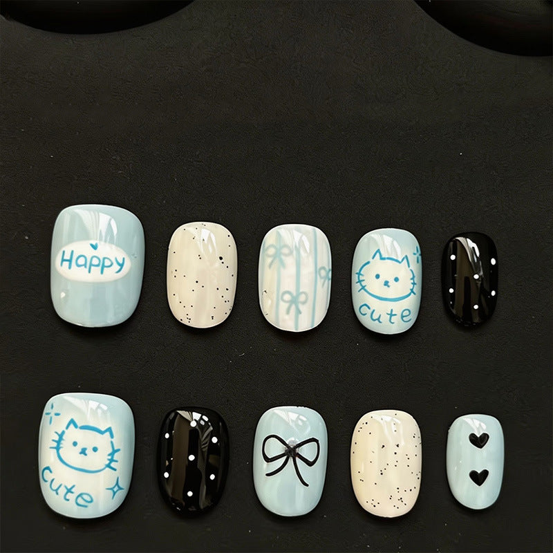 Artistic Cat-Themed Press-On Nail Art Set Bowlift