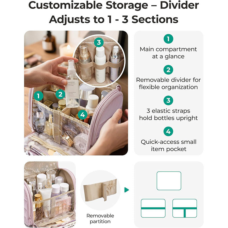 Cosmetic Organizer Bag with Removable Hook and Transparent Compartments Bowlift
