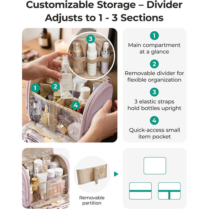 Cosmetic Organizer Bag with Removable Hook and Transparent Compartments Bowlift