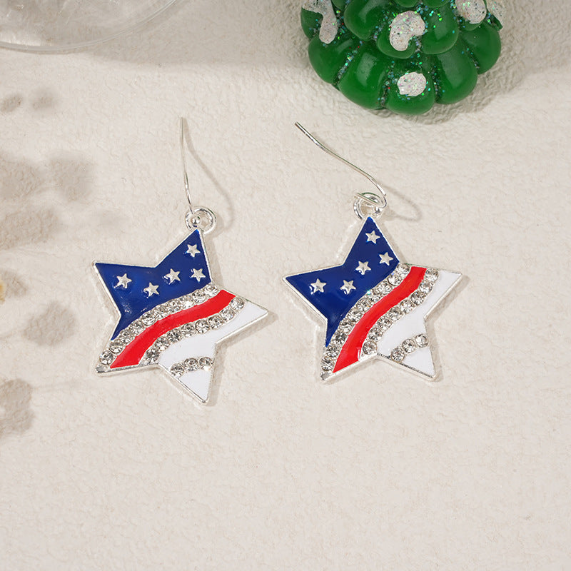 Ladies nan square crystal drop earrings with star grid and fine ear hook Bowlift