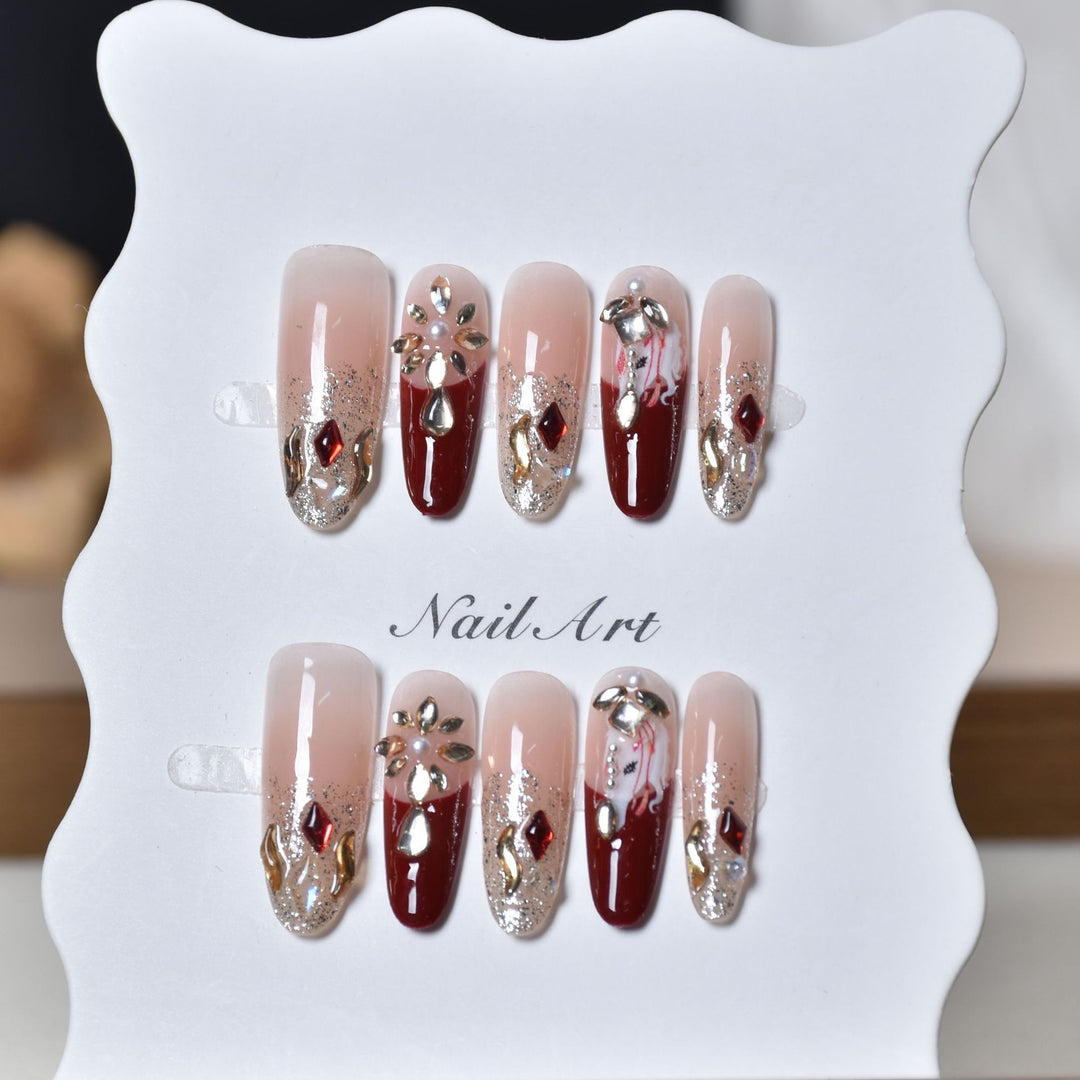 Artistic 3D Gemstone Embellished Nail Art Extensions Bowlift
