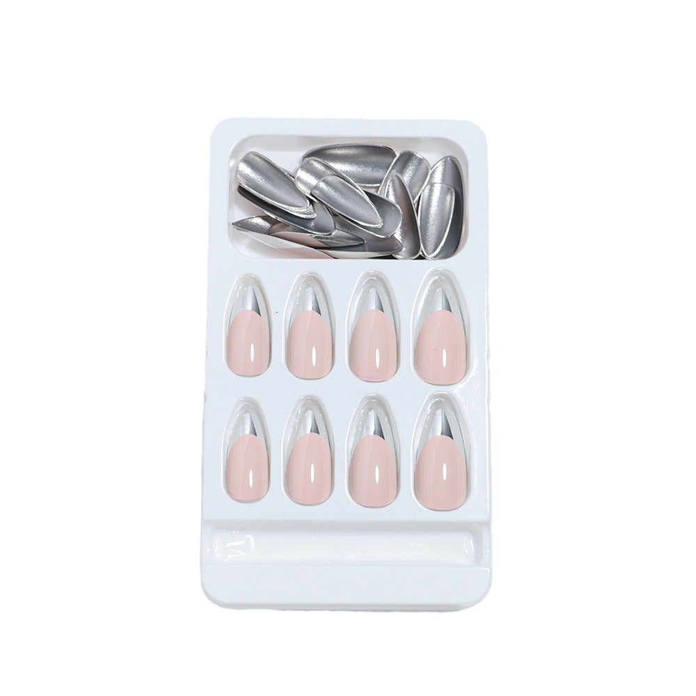 Glossy Stiletto Press-On Nail Set with Silver Accents Bowlift