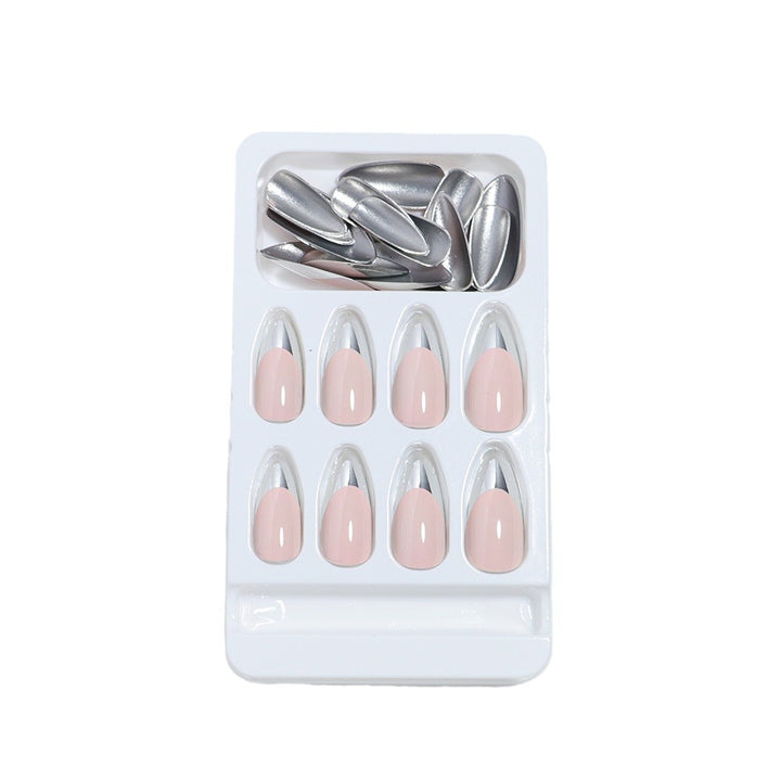 Glossy Stiletto Press-On Nail Set with Silver Accents Bowlift