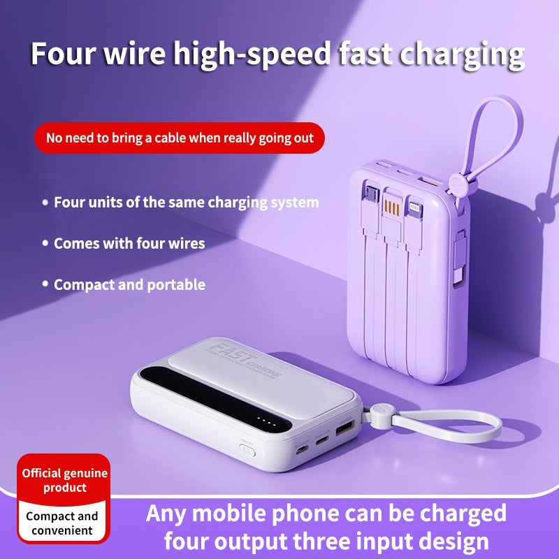 Portable power bank with integrated fast charging ports and multifunctional cable Bowlift