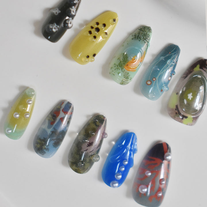 Artistic Ocean-Inspired Press-On Nails Bowlift
