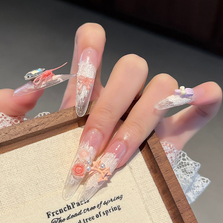 Decorative Floral Nail Press-On Set Bowlift