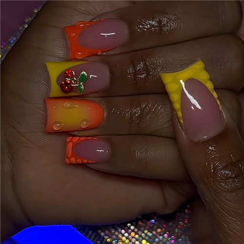 Creative Gel Press-On Nail Set with Fruit Accents Bowlift