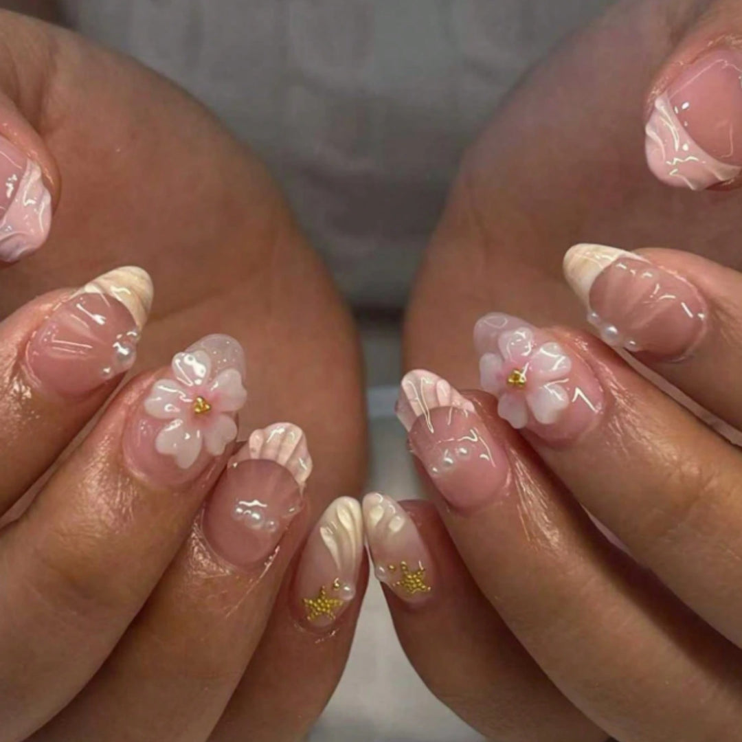 Floral Acrylic Press-On Nails Bowlift