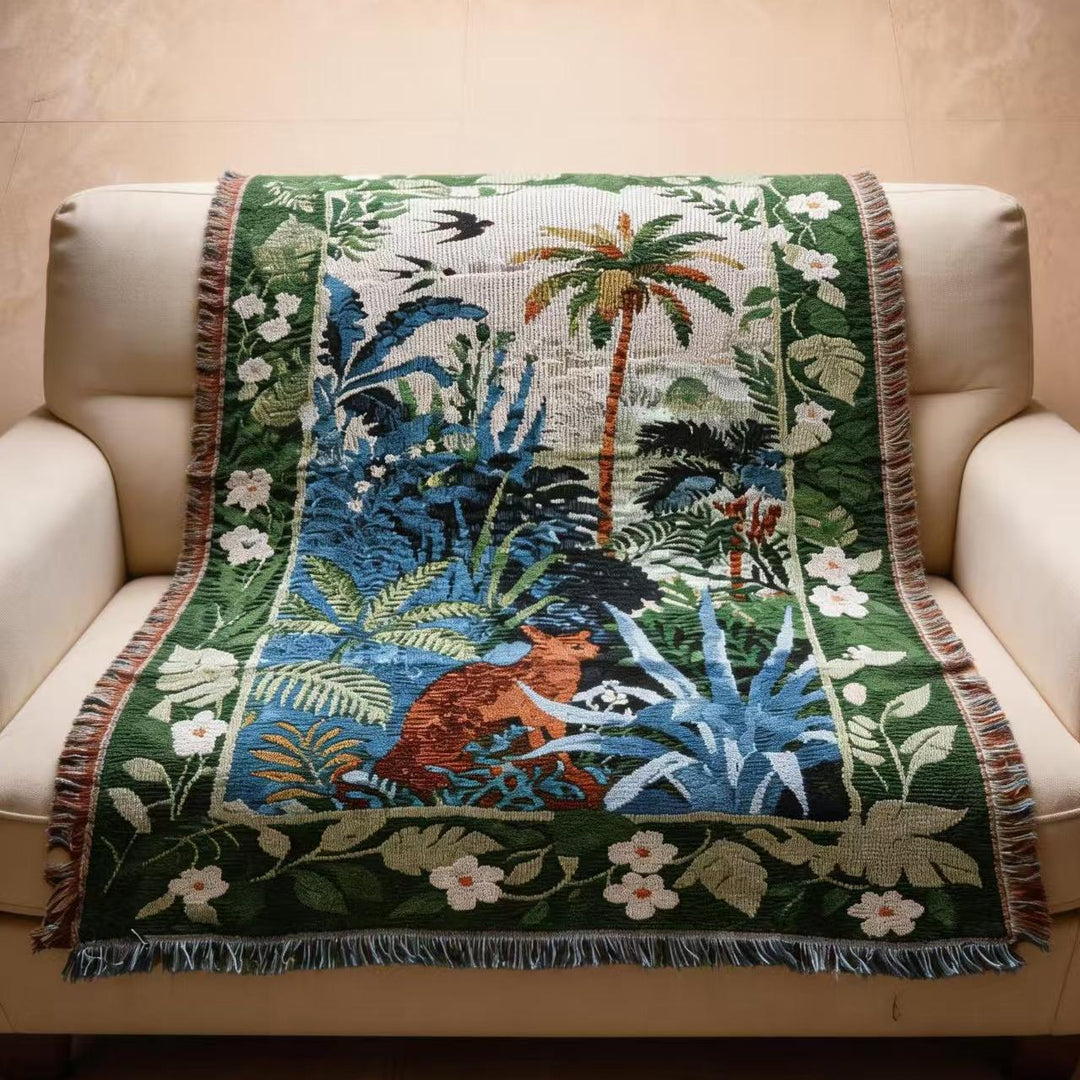 Tropical Wildlife-Themed Woven Throw Blanket