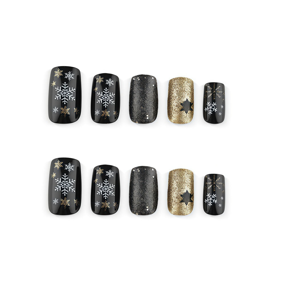Creative artificial nails with sparkling glitter and festive winter design Bowlift