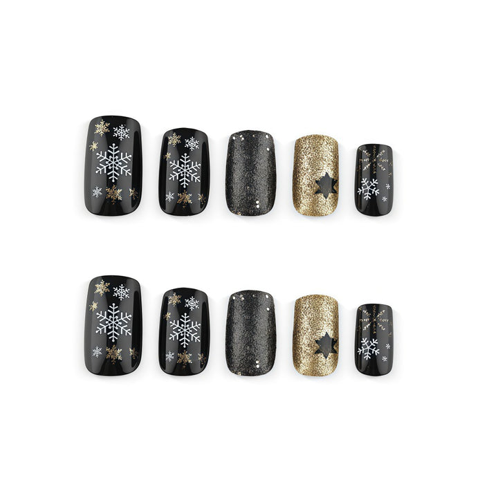Creative artificial nails with sparkling glitter and festive winter design Bowlift