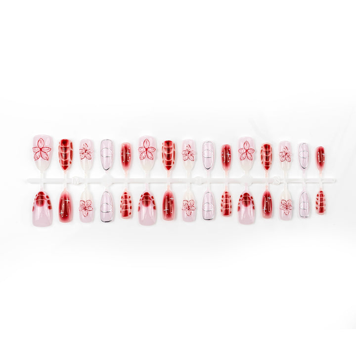 Artificial nails with floral accents and modern patterns Bowlift