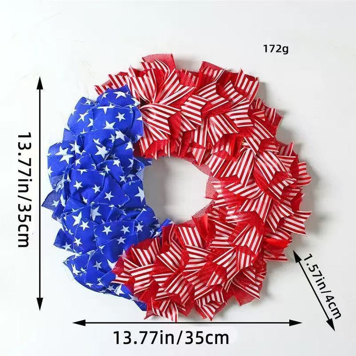 Unisex decorative door wreath with layered fabric bows and star appliqués Bowlift