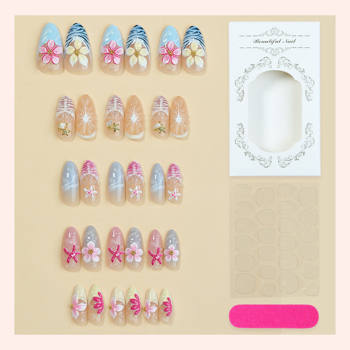 Floral and Gem Embellished Press-On Nail Set Bowlift