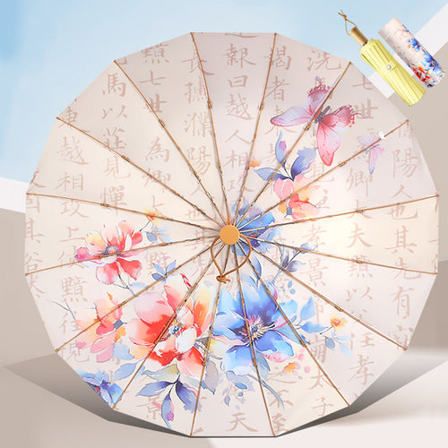 Women's Foldable Umbrella with Floral Accents and Sturdy Frame Bowlift
