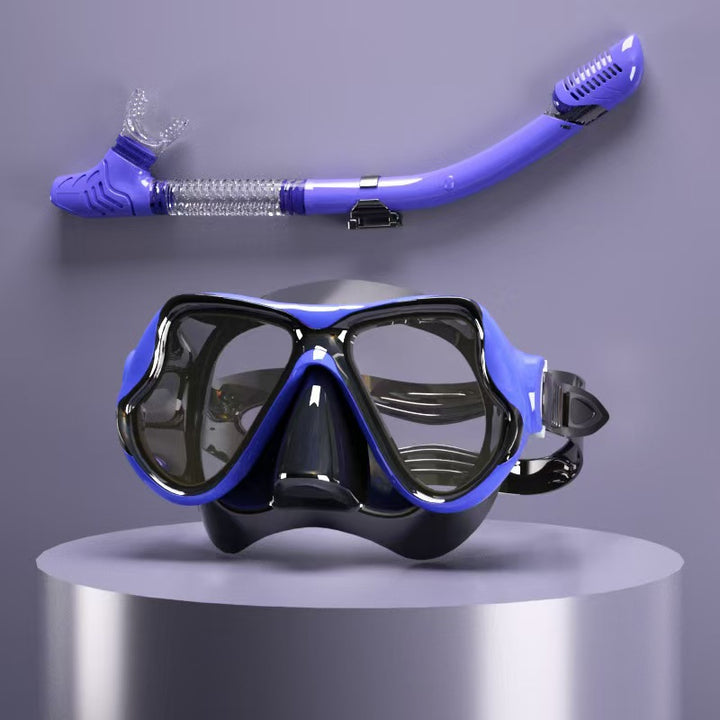 Diving mask with ergonomic design and a flexible snorkel Bowlift