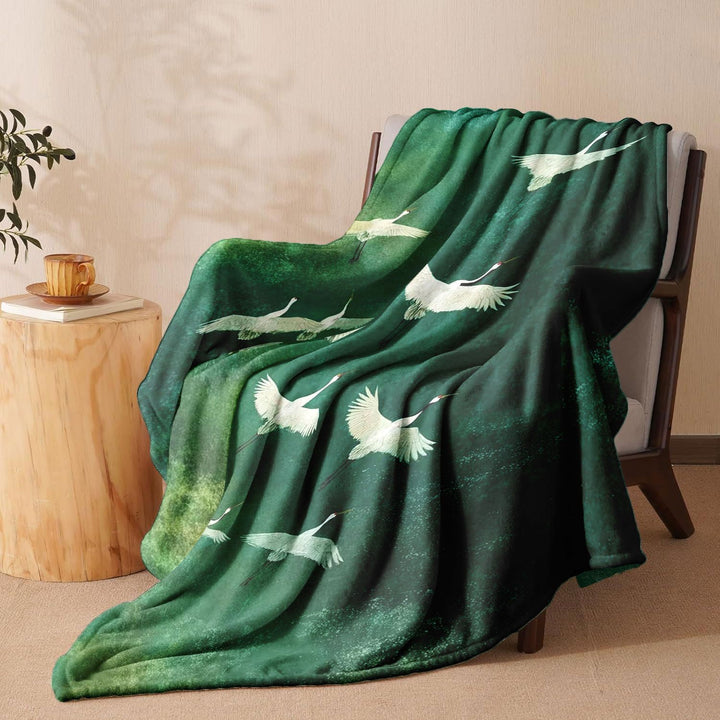Artistic Crane Print Throw Blanket