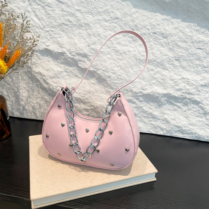 Chic Heart-Embellished Shoulder Bag Bowlift