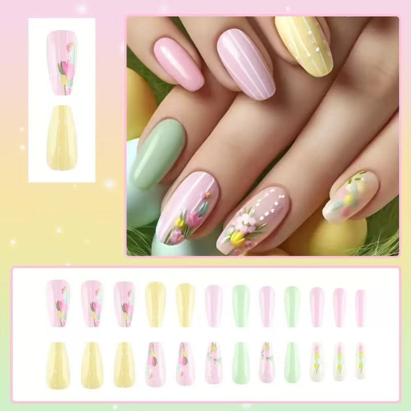 Creative artificial nails with spring-like floral designs Bowlift