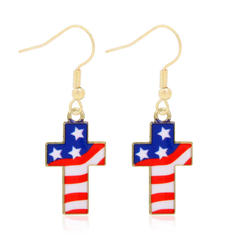 Women's lightweight star earrings with enamel flag design and fishhook Bowlift