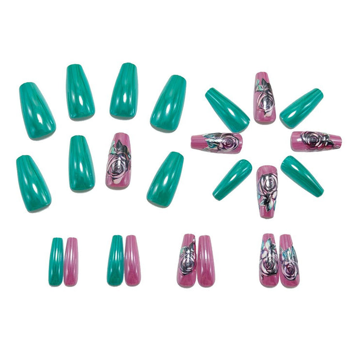 Artificial nails with rose design and high-gloss finish Bowlift