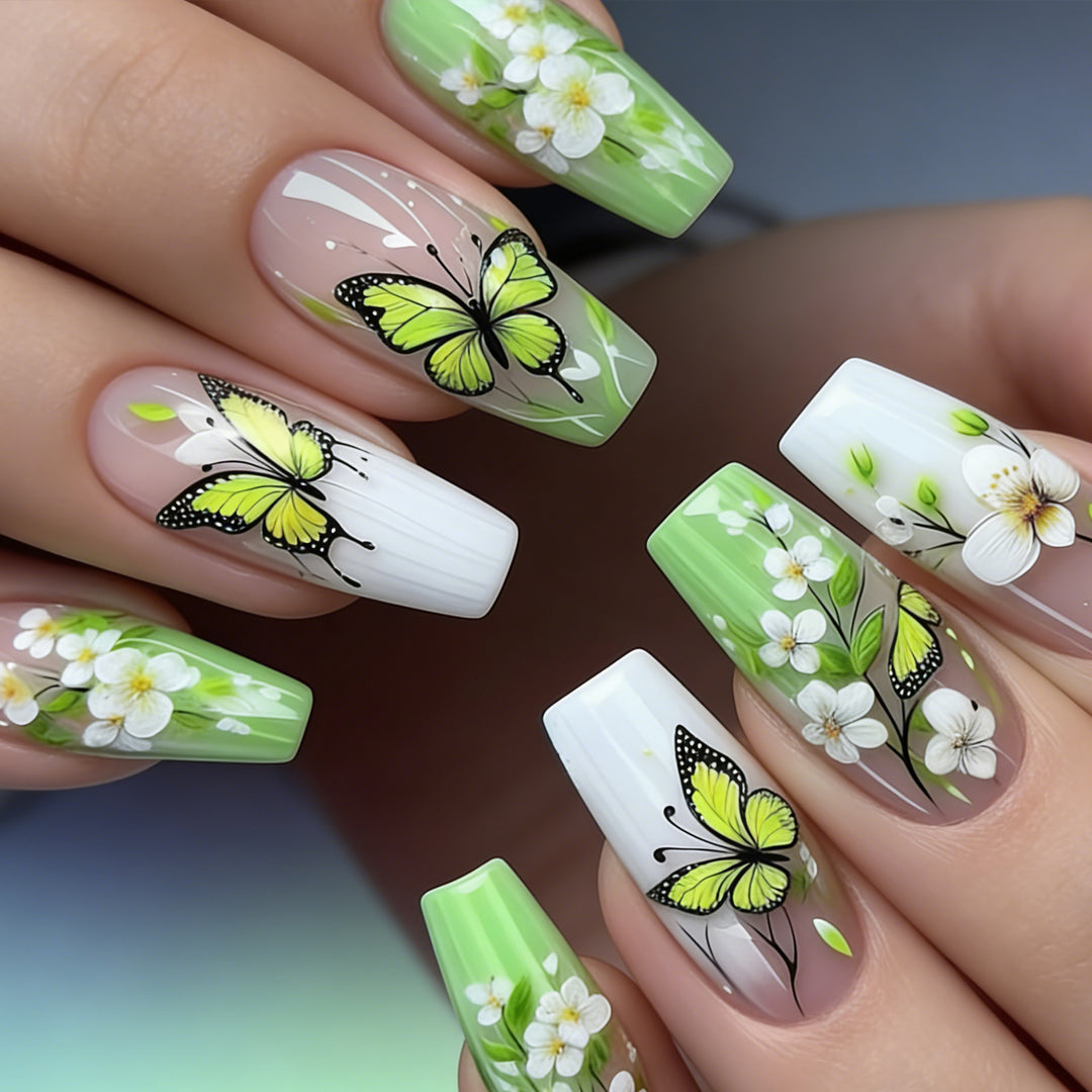 Artistic Butterfly and Floral Press-On Nail Set Bowlift