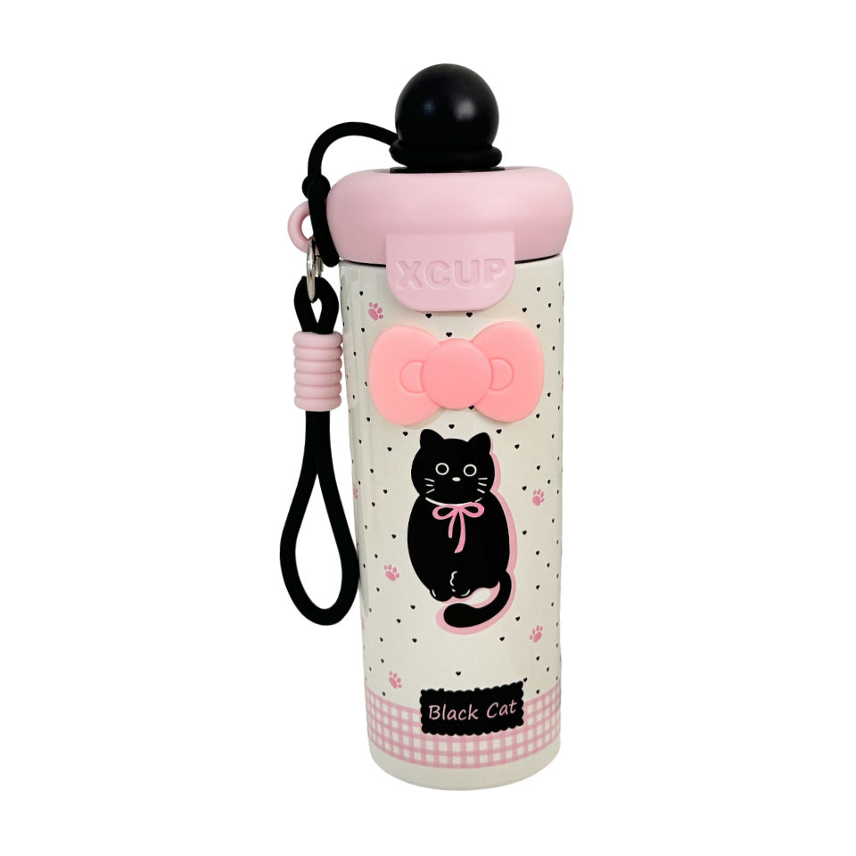 Women's water bottle with cute bunny design and integrated carabiner Bowlift