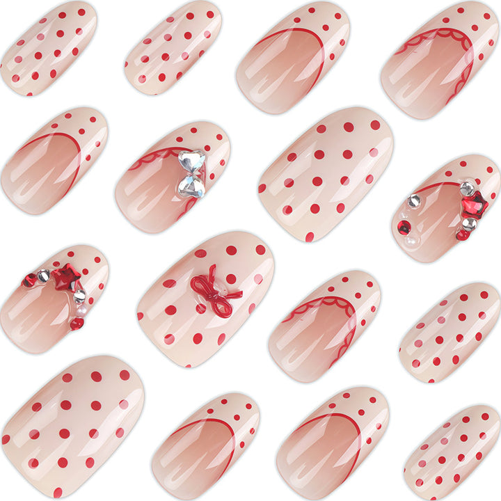 Artistic Press-On Nail Set with Bow and Floral Details Bowlift 1789389376