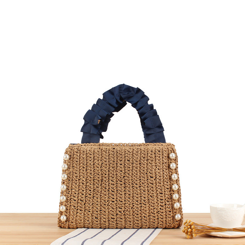 Elegant Handbag with Pearl Decoration and Ruffle Handle Bowlift