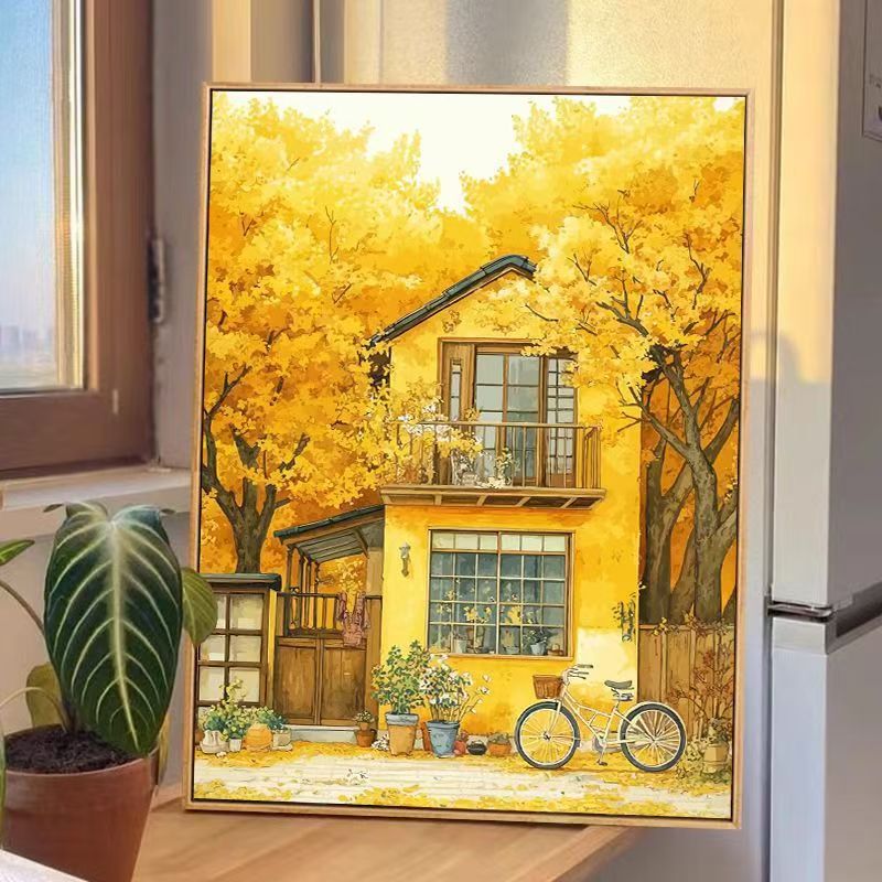 Autumn House Scene Canvas Wall Art Bowlift