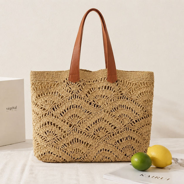 Macrame Shopping Bag with Elegant Leather Handles Bowlift
