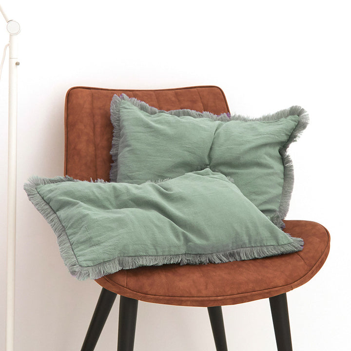 Textured Fringed Lumbar Pillow
