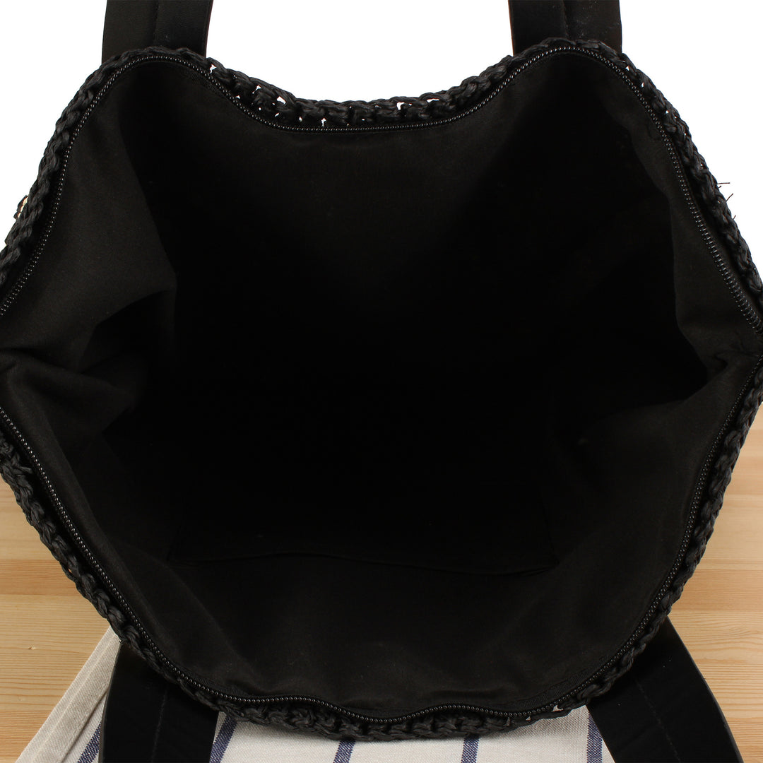 Tote bag with modern striped pattern made of woven natural material Bowlift