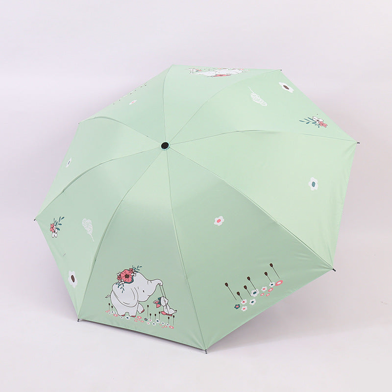Women Folding Umbrella with Cute Elephant Design Bowlift