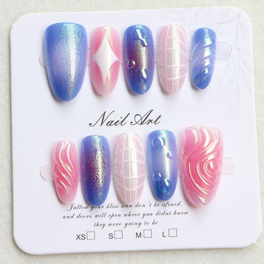 Decorative Press-On Nail Art Set with Iridescent and Abstract Designs Bowlift