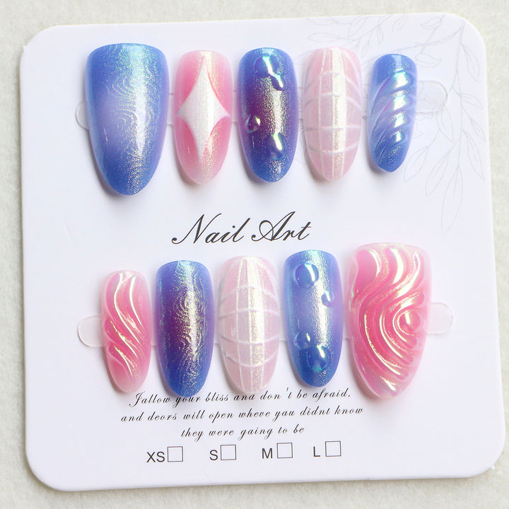 Decorative Press-On Nail Art Set with Iridescent and Abstract Designs Bowlift