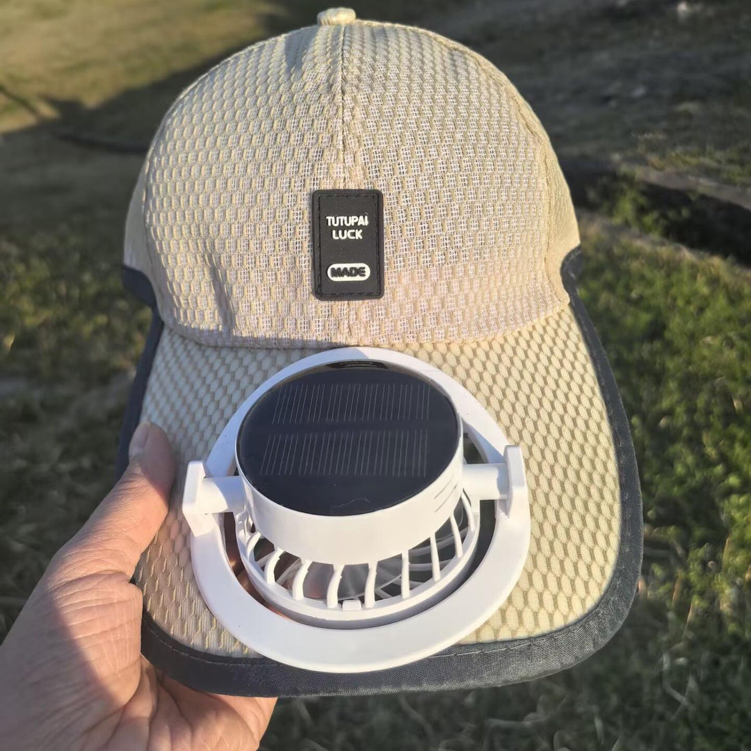 Solar-powered baseball cap with detachable solar fan and breathable honeycomb fabric Bowlift