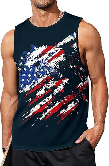 Men's nan patriotic graphic sleeveless muscle tank top with eagle print Bowlift